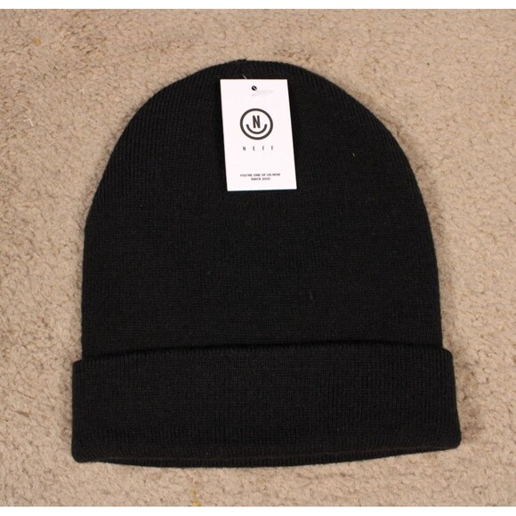 NEFF Unisex Solid Black Cuffed Beanie Knit Hat (One Size) Black NWOT - Picture 1 of 3